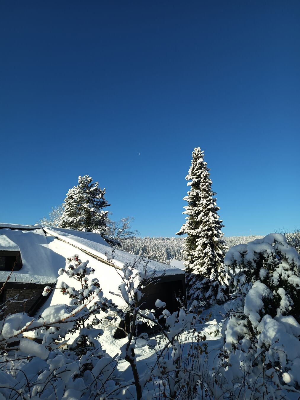 DE: Mond am blauen Himmel über dem Schneebedeckten St. Georgen
EN: Moon in the blue sky over snow-covered St. Georgen